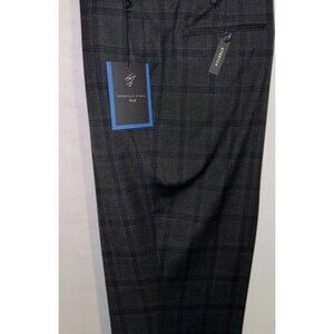 Shaquille O'Neal XLG Big & Tall Plaid Stretch Suit Pants Grey Plaid 54W x 30L